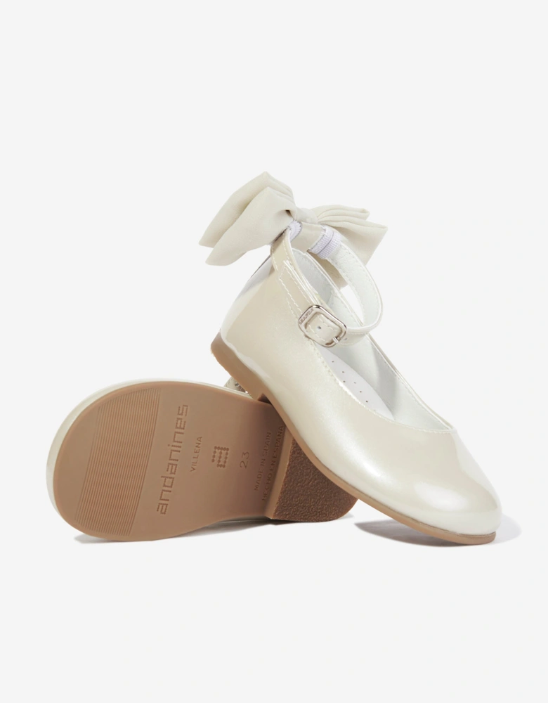 Girls Patent Leather Bow Shoes in Beige