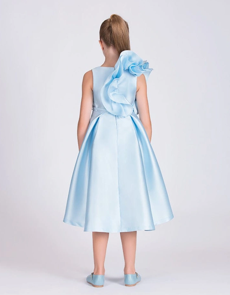 Girls Large Bow Occasion Dress in Blue