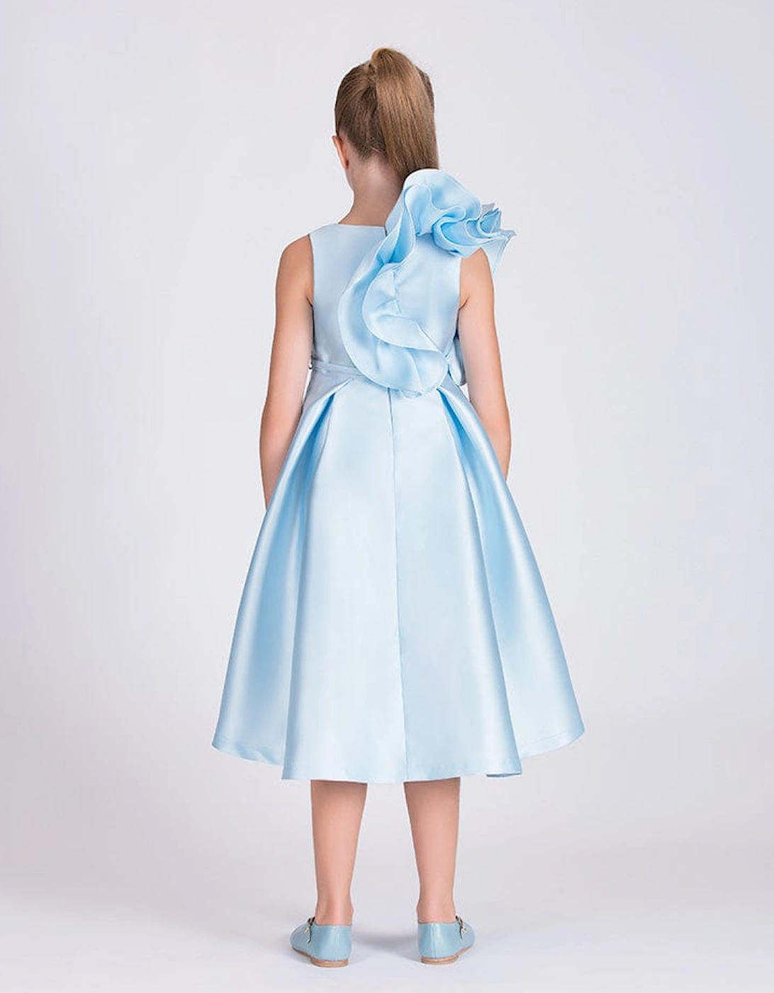 Girls Large Bow Occasion Dress in Blue