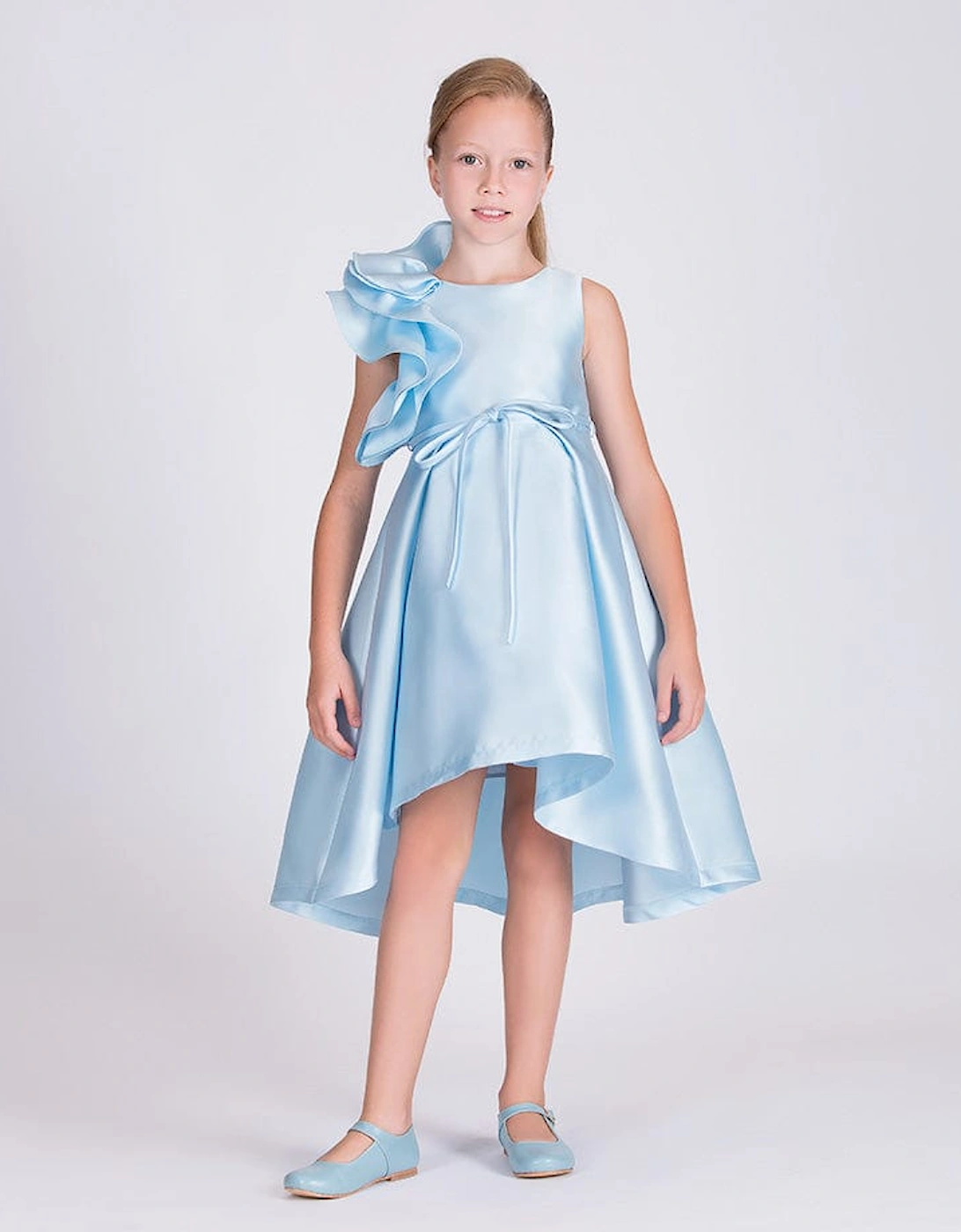Girls Large Bow Occasion Dress in Blue