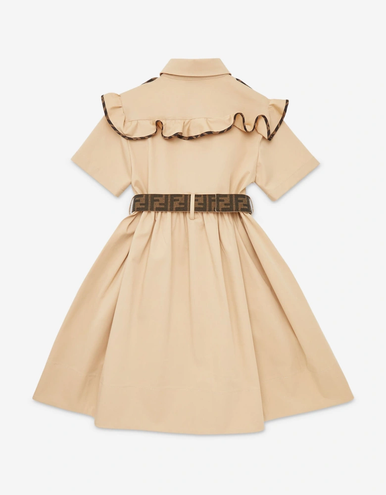 Girls Stretch Gabardine Shirt Dress in Beige