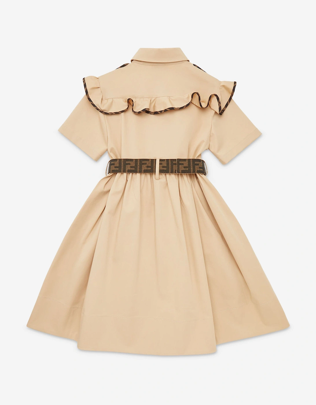 Girls Stretch Gabardine Shirt Dress in Beige