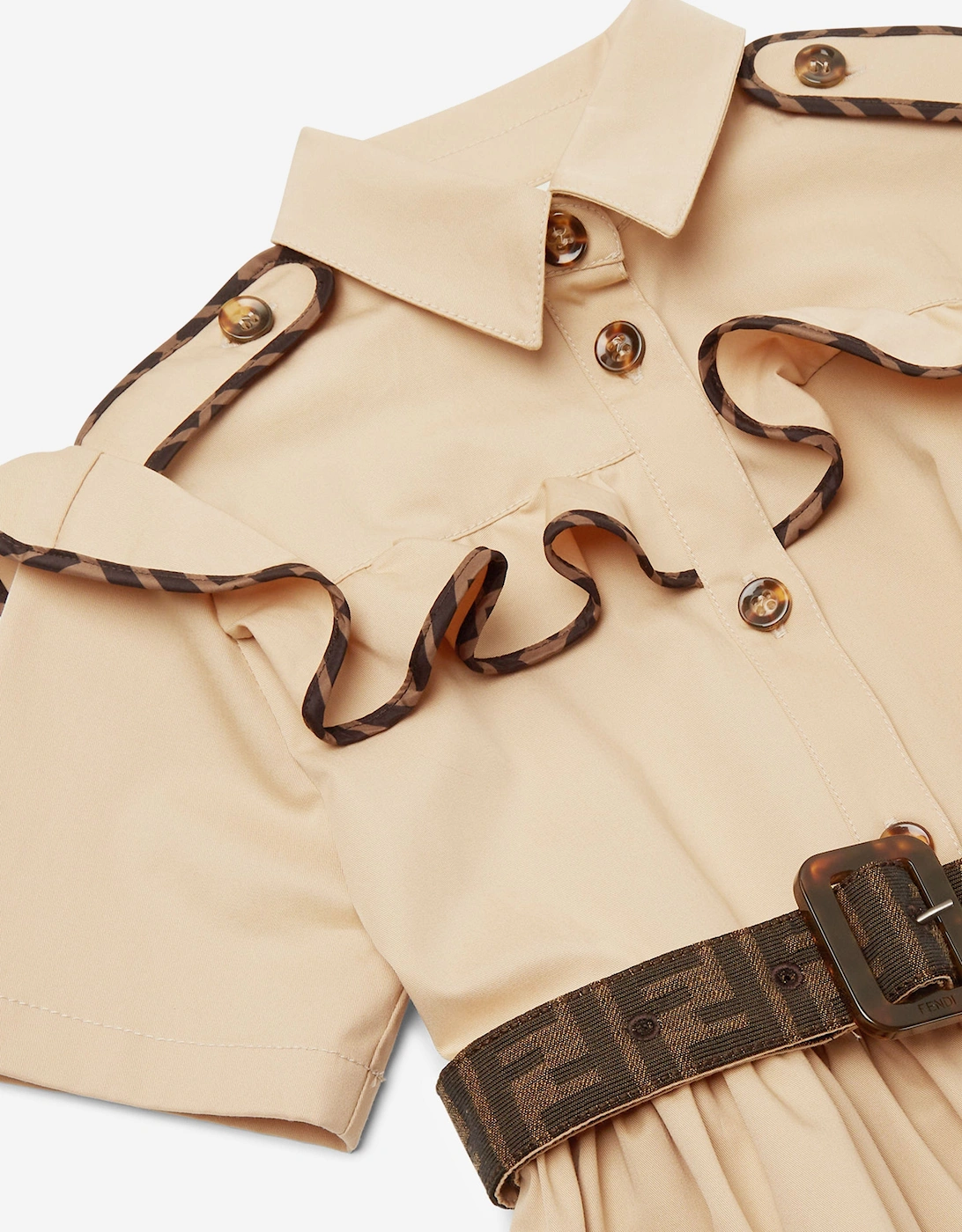 Girls Stretch Gabardine Shirt Dress in Beige