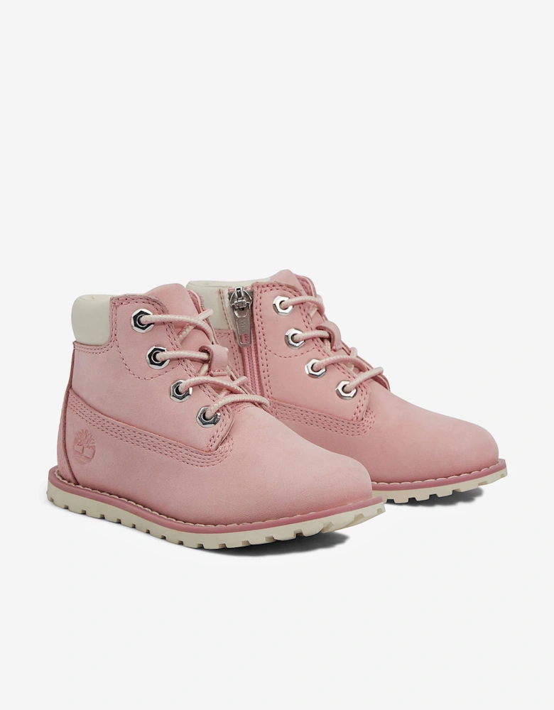 Girls Pokey Pine Mid Lace Up Boots with Zip in Pink