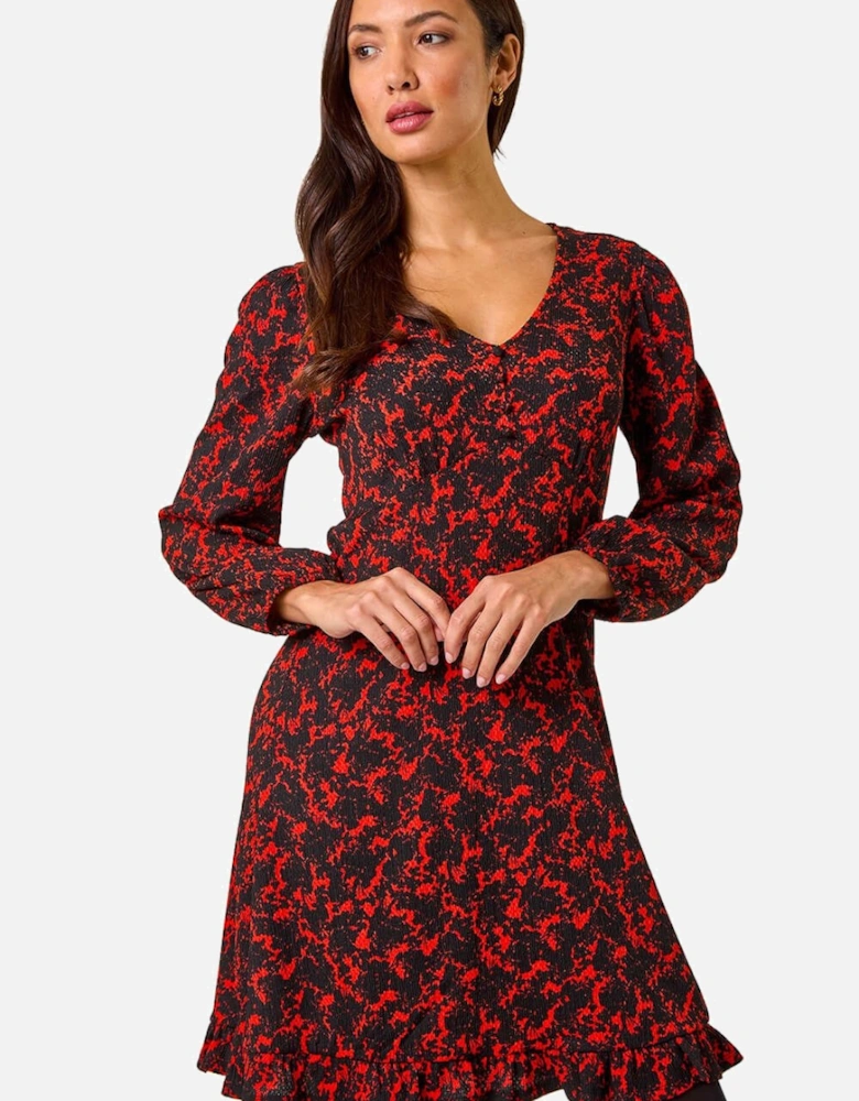 Abstract Print V-Neck Short Dress