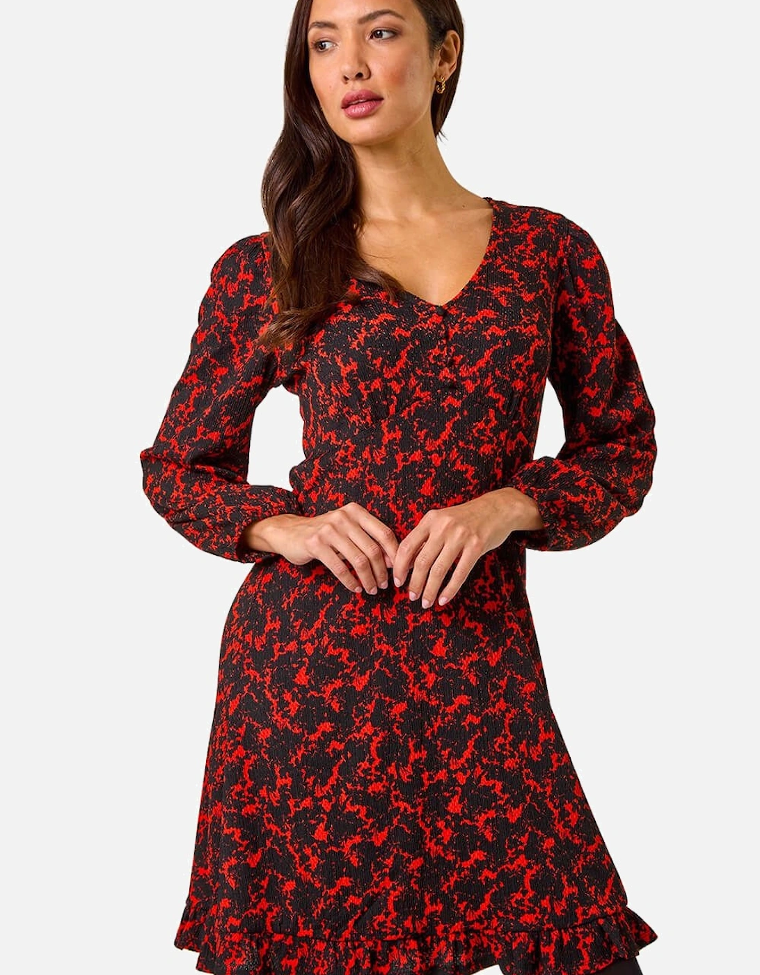 Abstract Print V-Neck Short Dress, 2 of 1