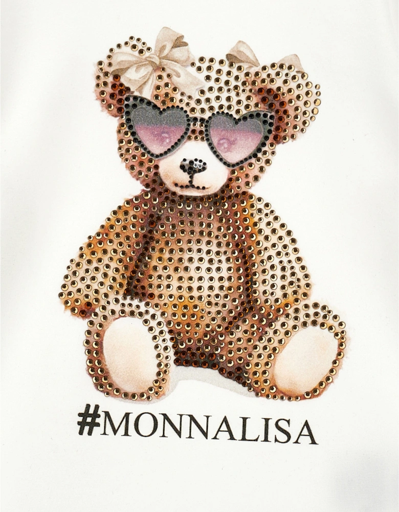 Girls Long Sleeve Teddy Bear T-Shirt in Ivory