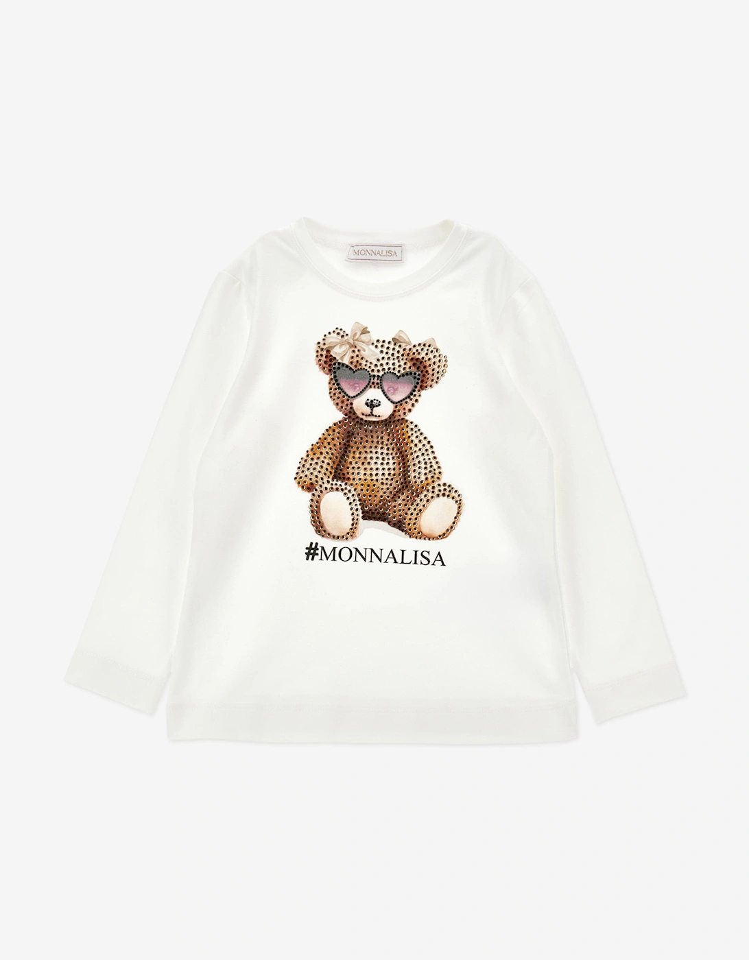 Girls Long Sleeve Teddy Bear T-Shirt in Ivory, 5 of 4