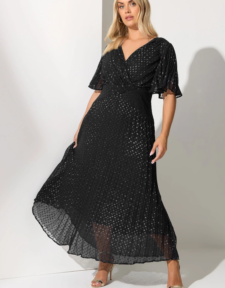 Metallic Dobby Pleated Wrap Dress