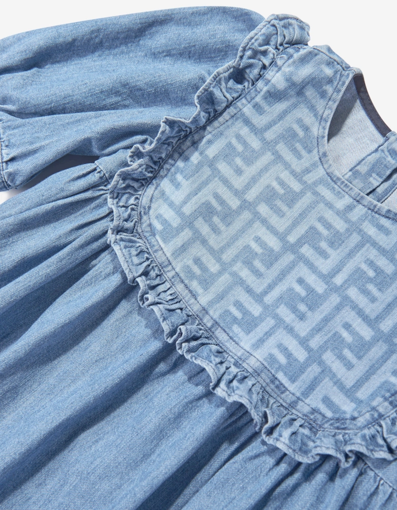 Girls FF Light Denim Dress in Blue