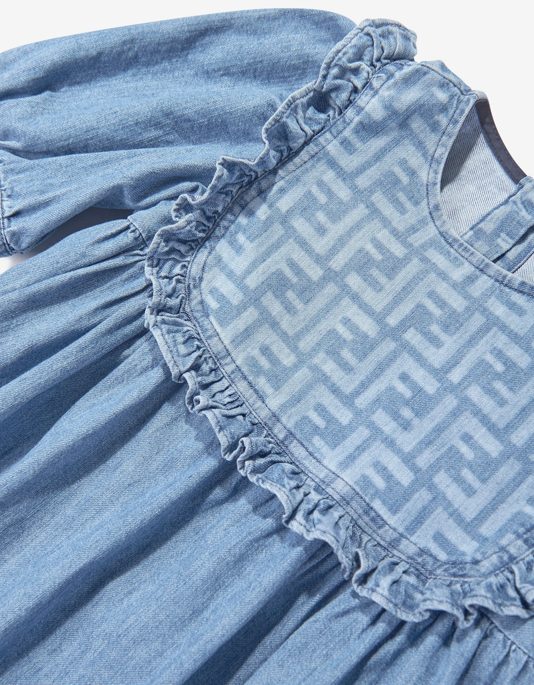 Girls FF Light Denim Dress in Blue