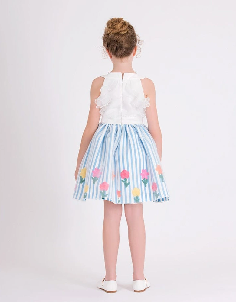 Girls Organza Layered Flower Dress in Blue