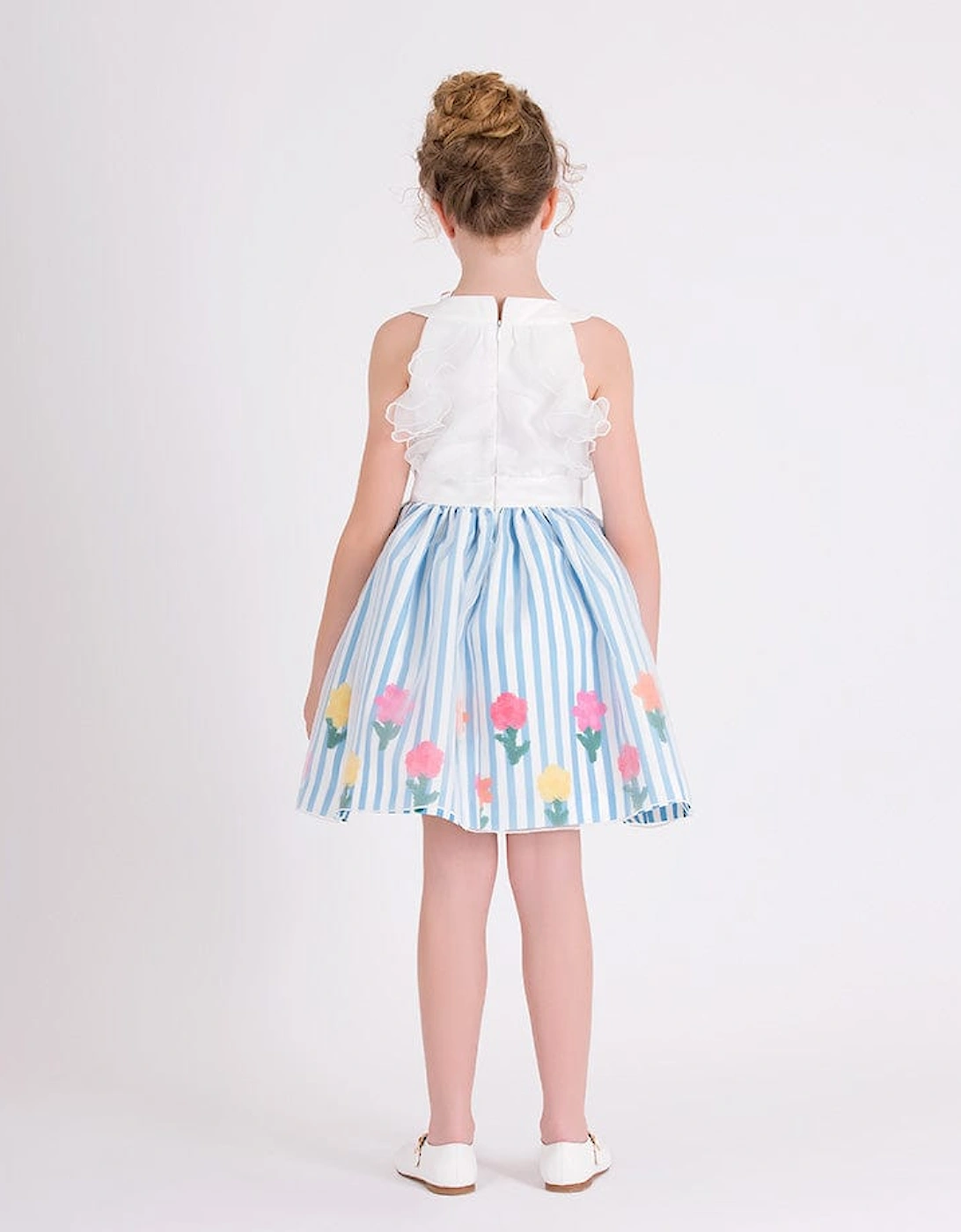 Girls Organza Layered Flower Dress in Blue