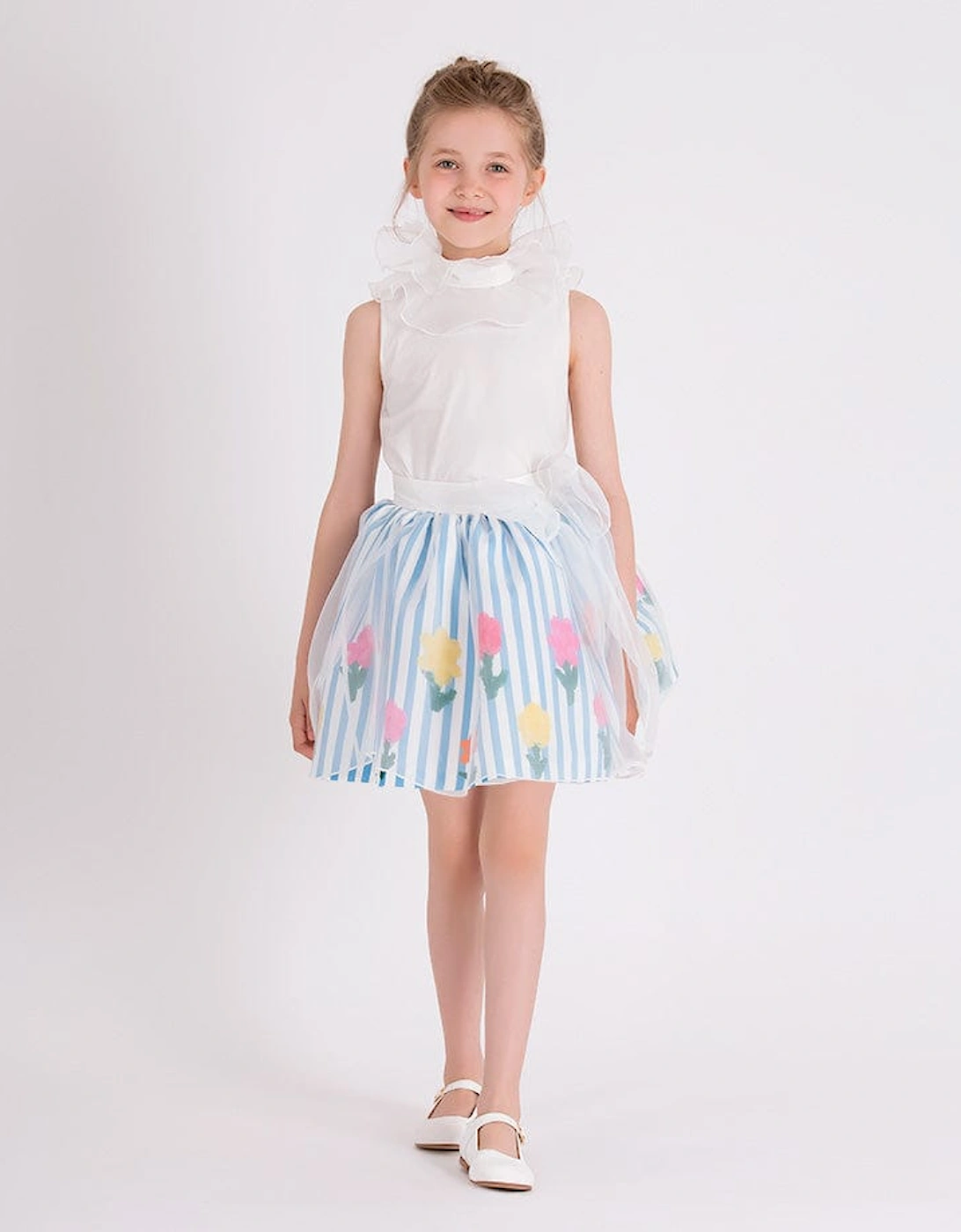 Girls Organza Layered Flower Dress in Blue