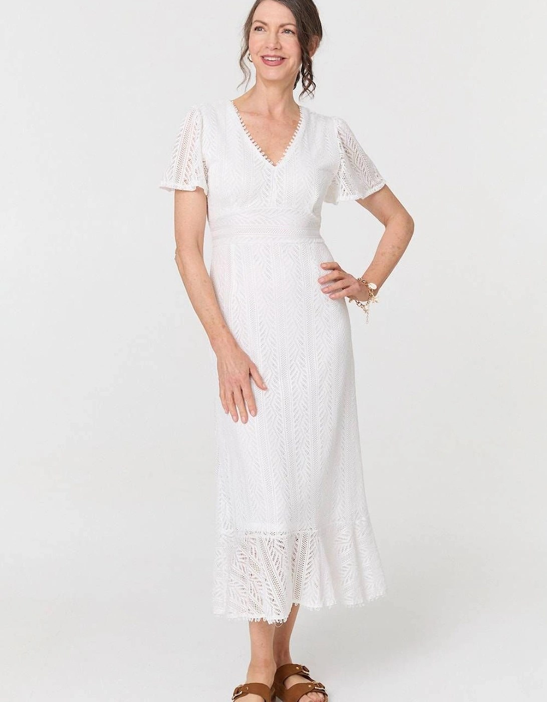 Lace Layered Short Sleeve Midi Dress, 2 of 1