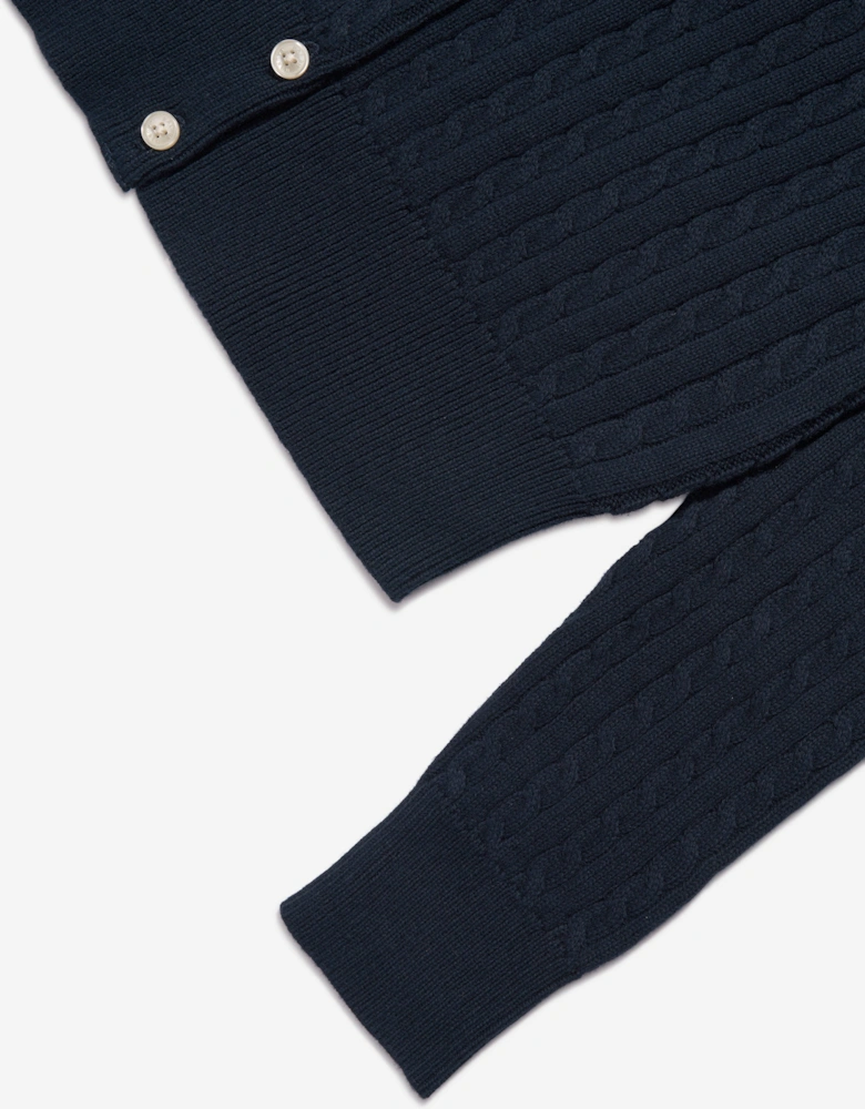 Girls Mini Cable Knit Cardigan in Navy