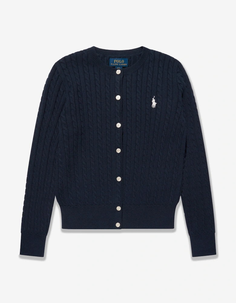 Girls Mini Cable Knit Cardigan in Navy