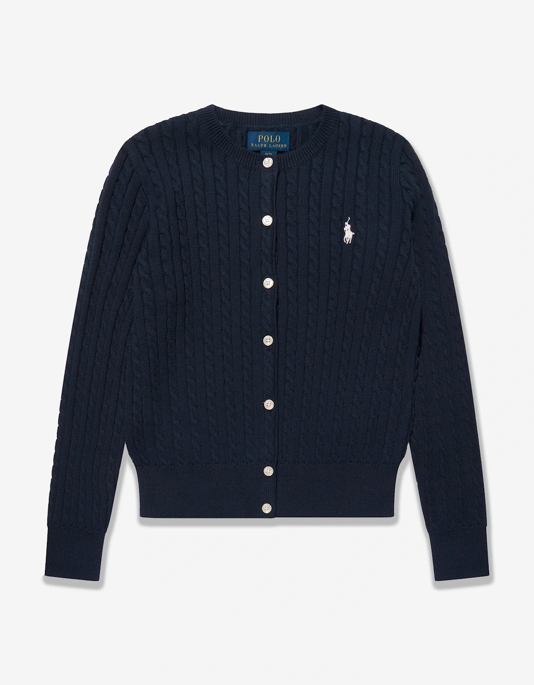 Girls Mini Cable Knit Cardigan in Navy, 6 of 5