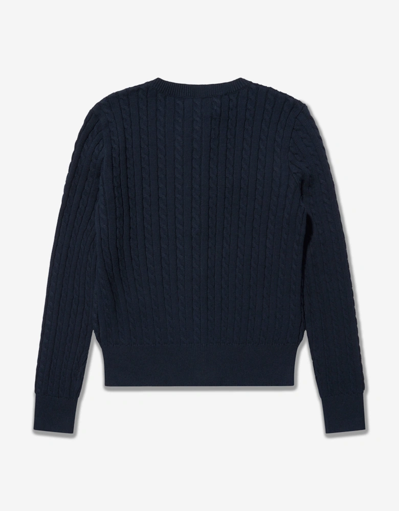 Girls Mini Cable Knit Cardigan in Navy