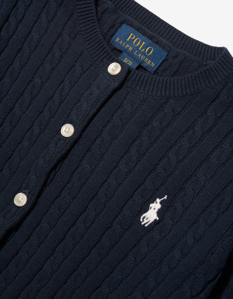 Girls Mini Cable Knit Cardigan in Navy