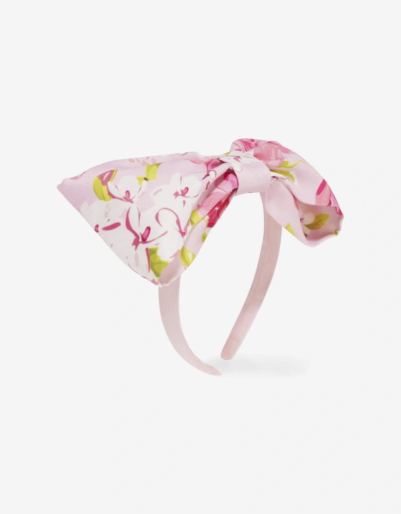 Girls Floral Bow Headband in Pink