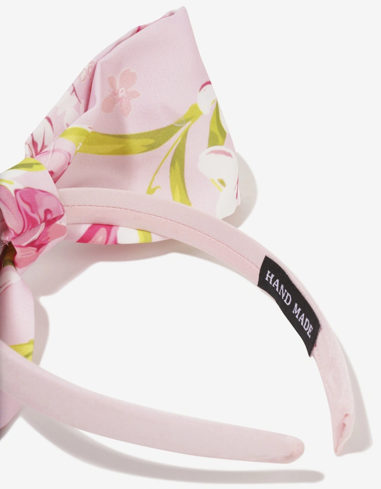 Girls Floral Bow Headband in Pink