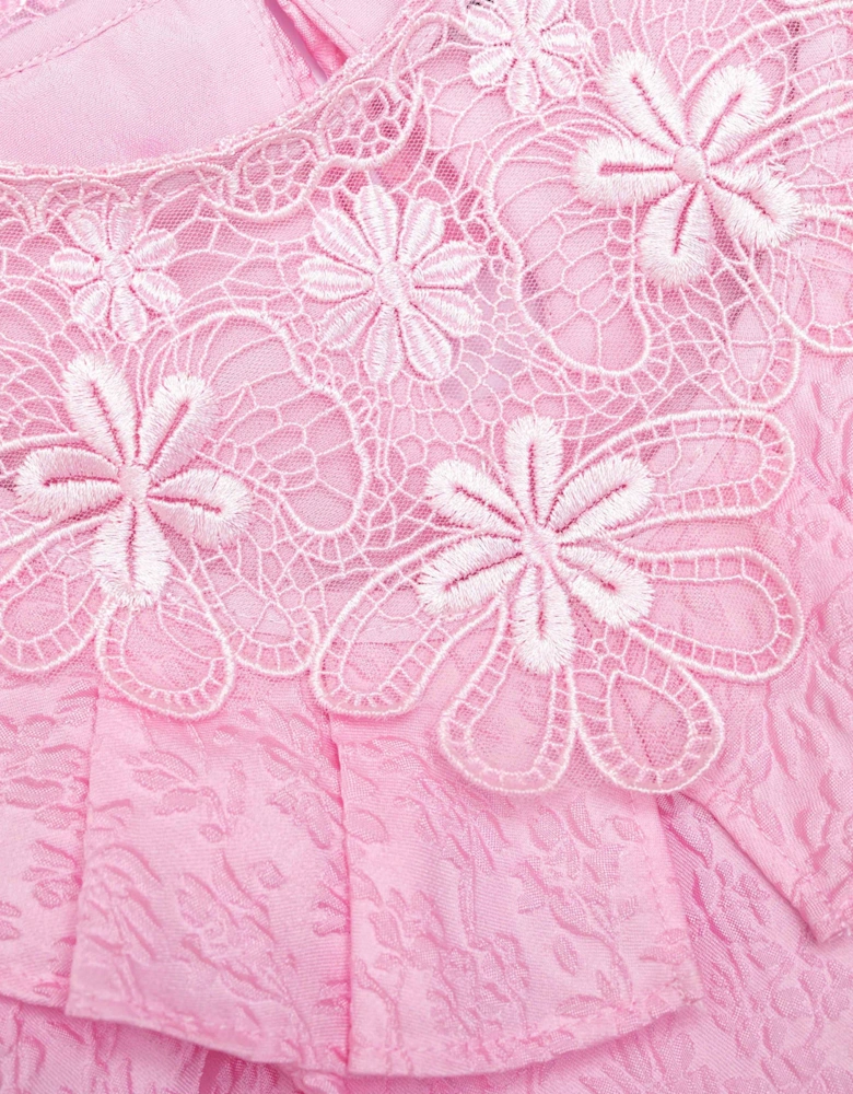 Girls Textured Crepe Mini Dress in Pink