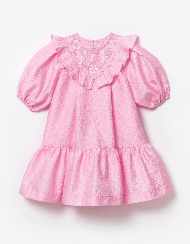 Girls Textured Crepe Mini Dress in Pink