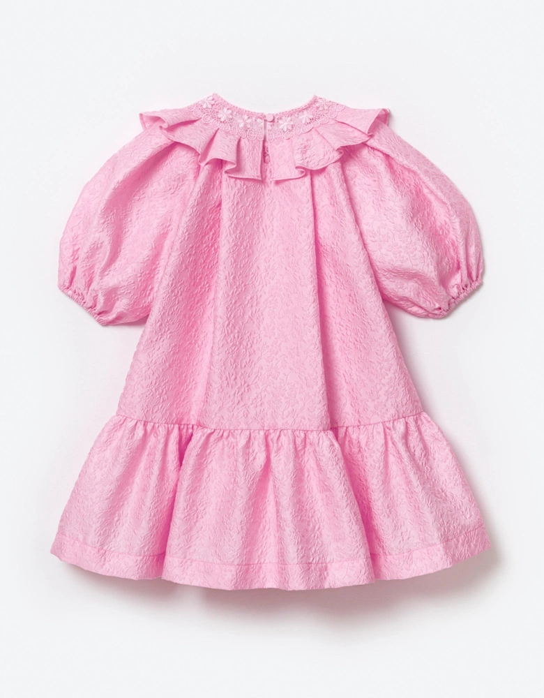 Girls Textured Crepe Mini Dress in Pink
