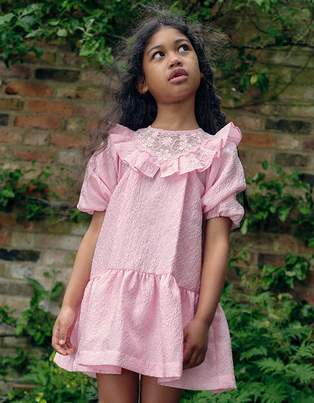 Girls Textured Crepe Mini Dress in Pink