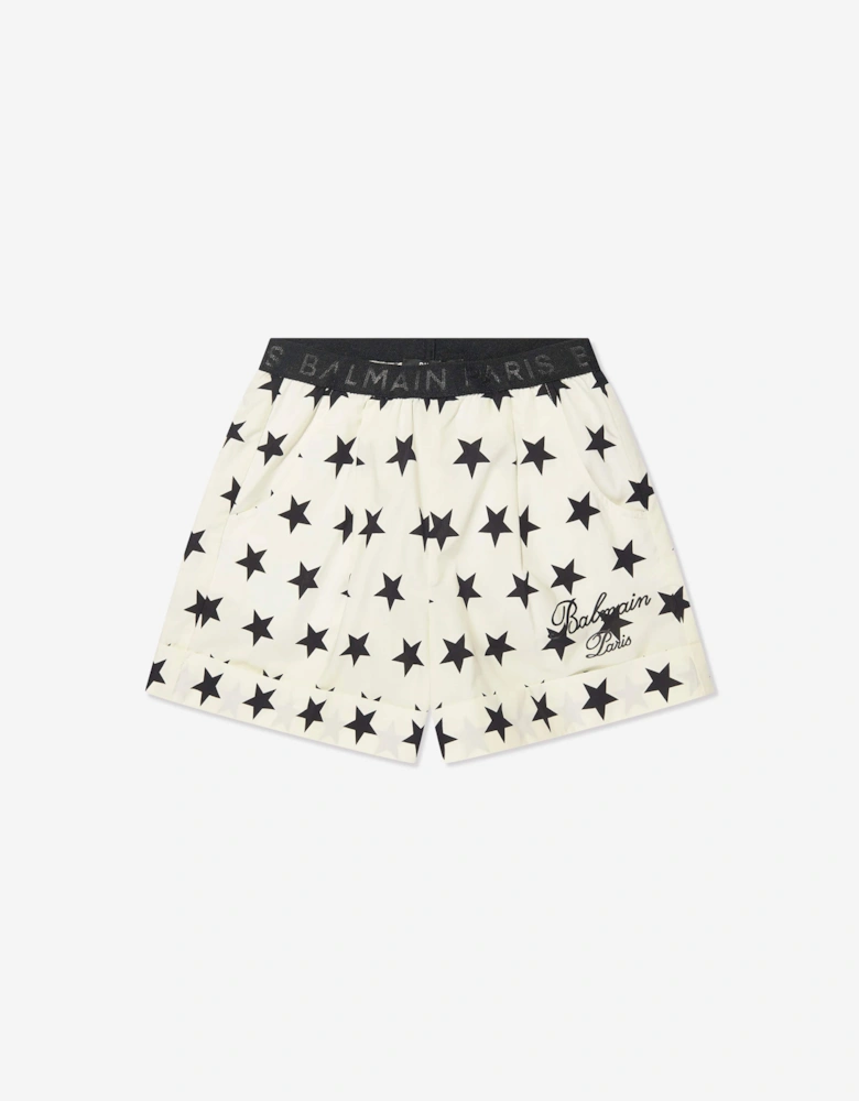 Girls Star Print Shorts in Ivory