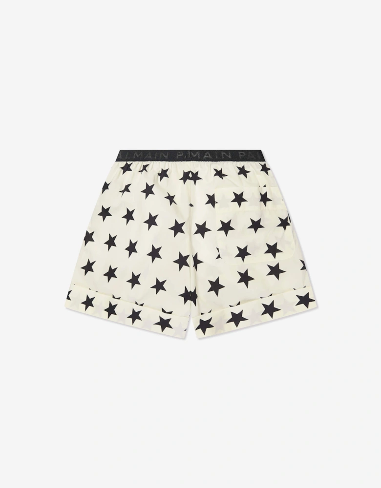 Girls Star Print Shorts in Ivory