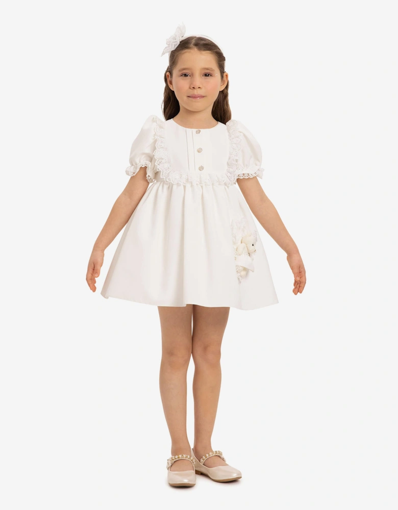 Baby Girls Dress Set with Teddy Bear in White