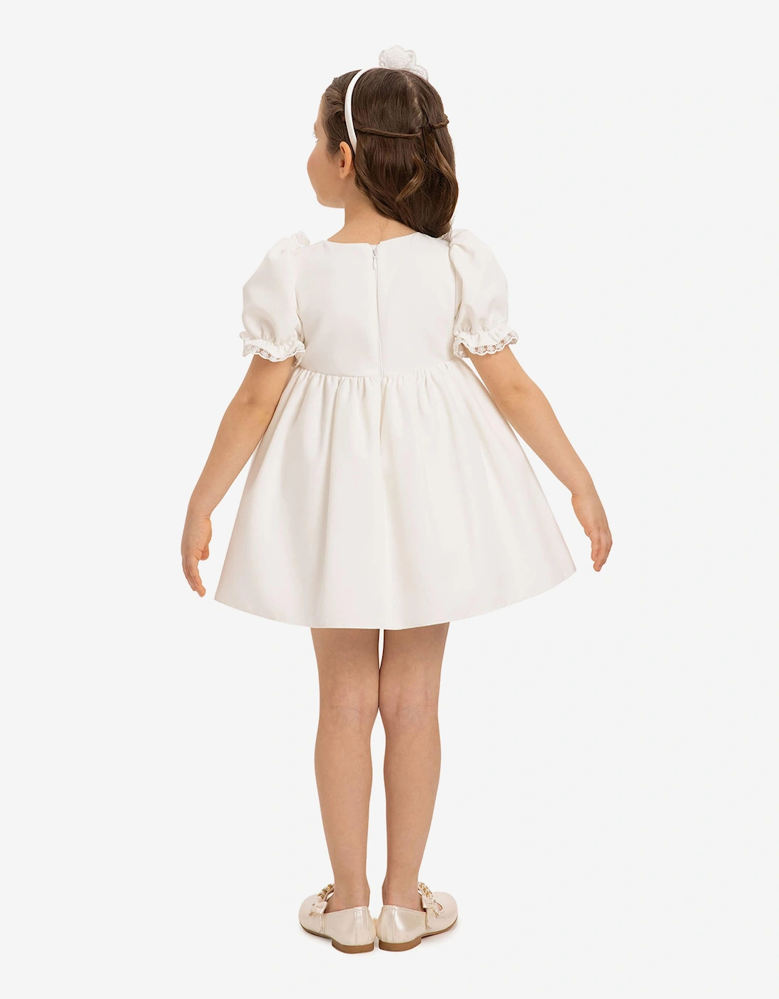 Baby Girls Dress Set with Teddy Bear in White