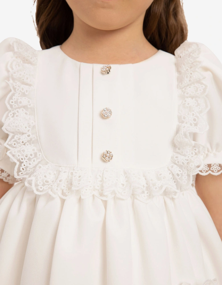 Baby Girls Dress Set with Teddy Bear in White