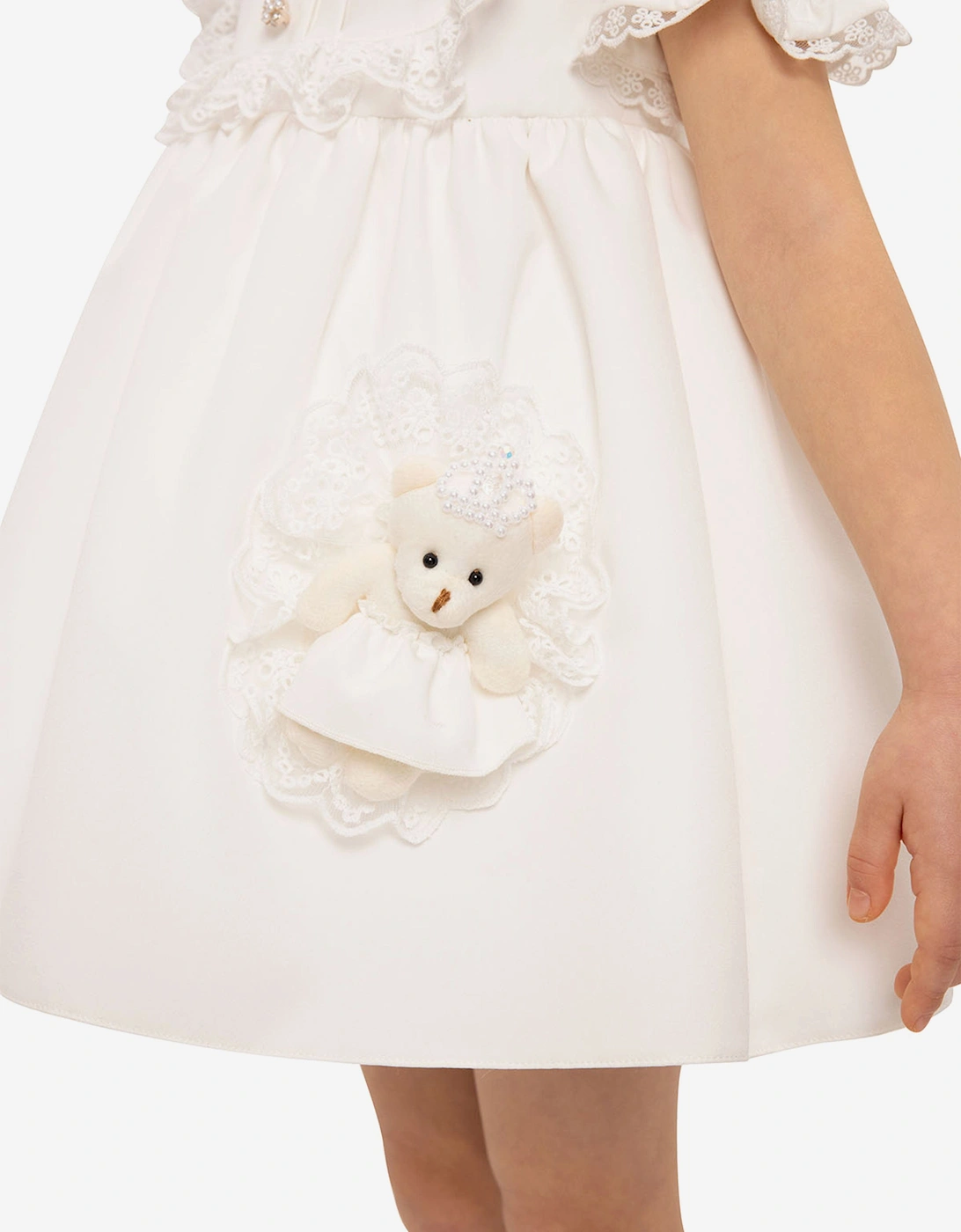 Baby Girls Dress Set with Teddy Bear in White