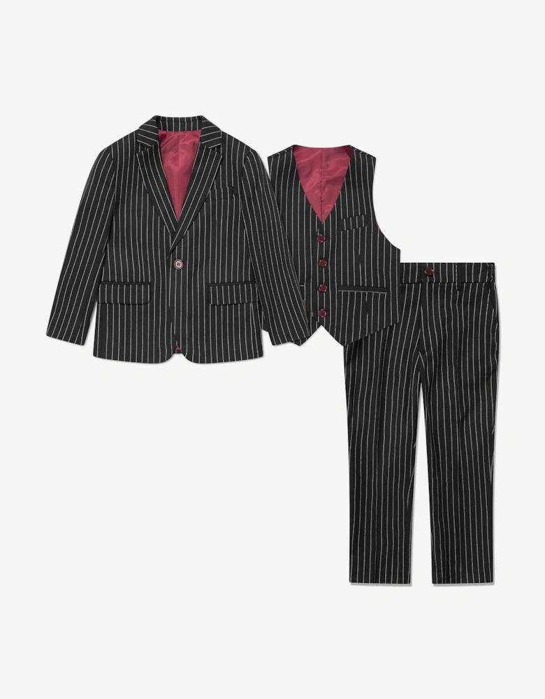 Boys Striped 3 Piece Suit Set in Black
