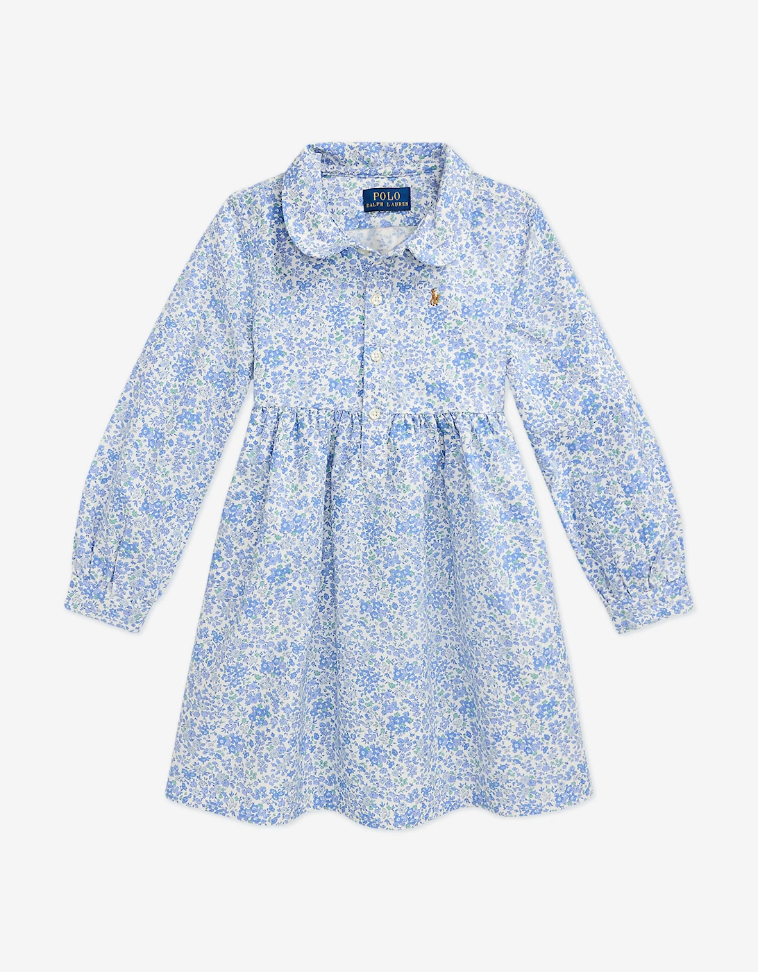 Girls Classic Oxford Floral Shirt Dress in Blue, 5 of 4