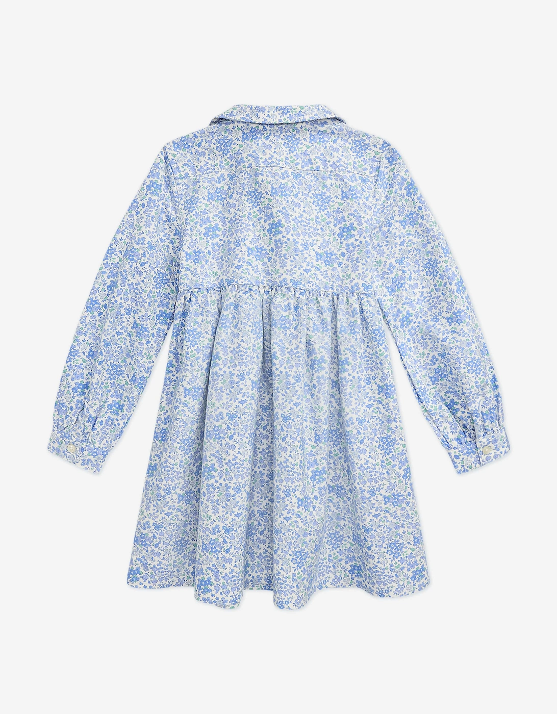 Girls Classic Oxford Floral Shirt Dress in Blue