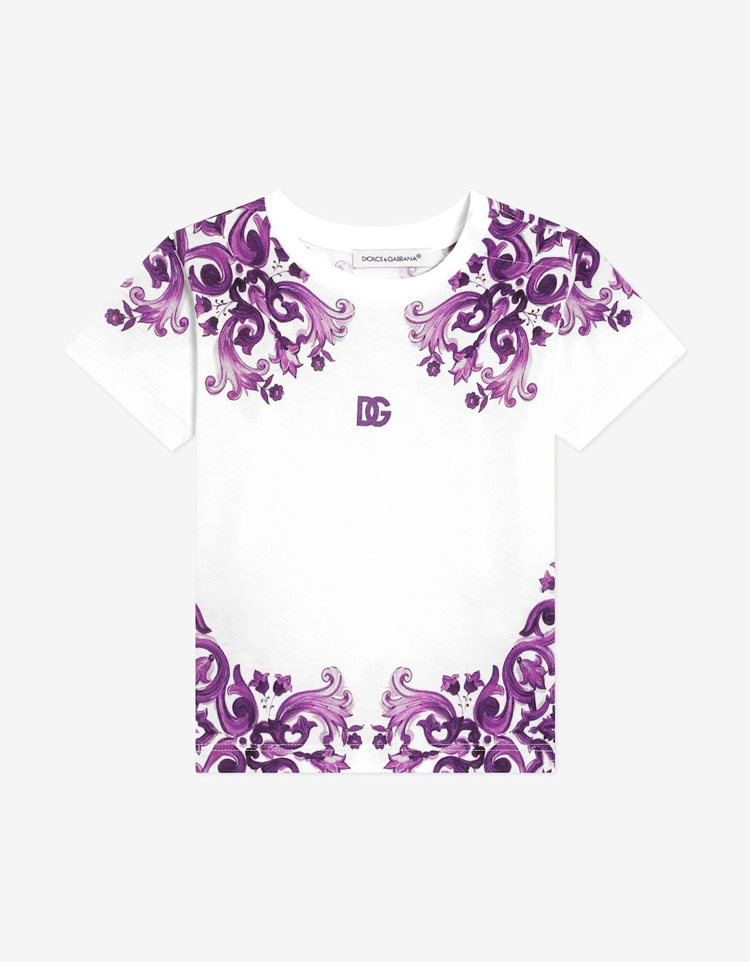 Baby Girls Majolica Print T-Shirt in White, 5 of 4