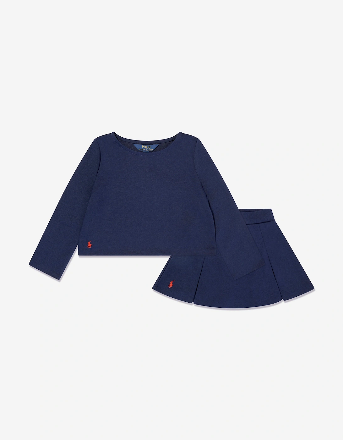Girls Ponte Roma Skirt Set in Navy, 6 of 5