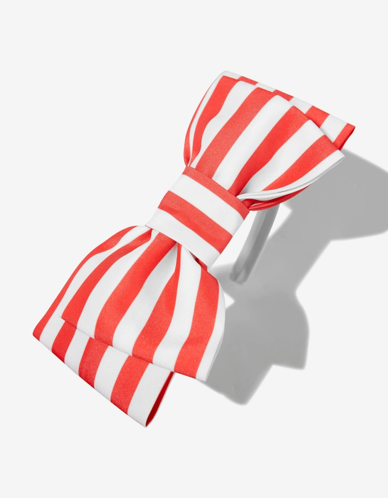 Girls Striped Bow Headband in Red