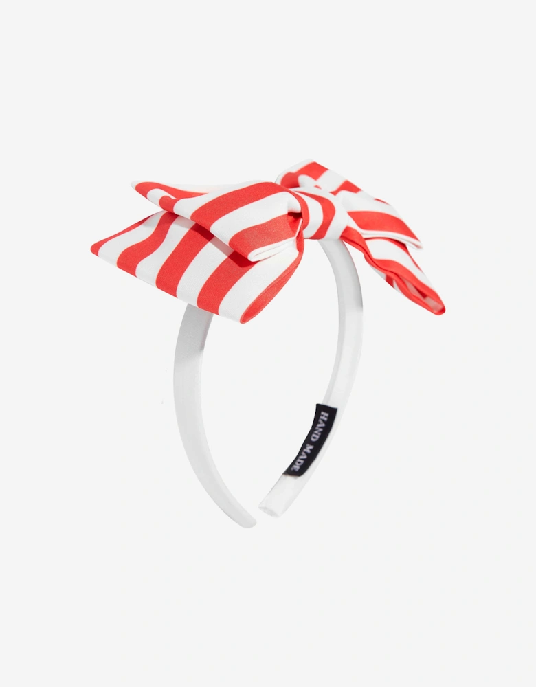 Girls Striped Bow Headband in Red