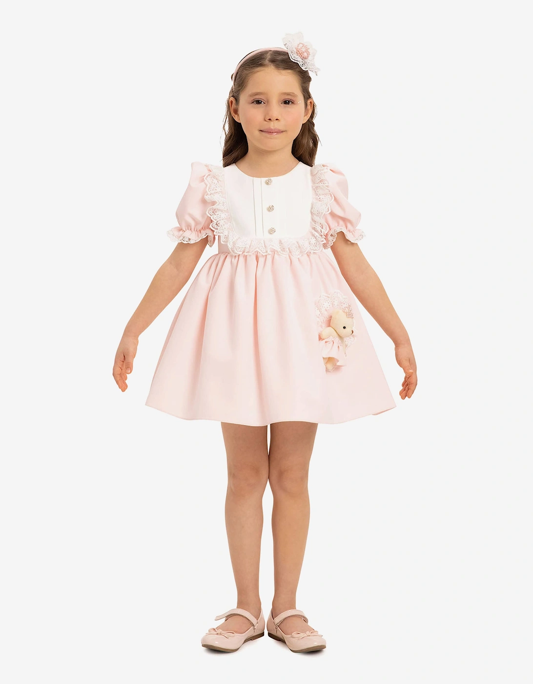 Baby Girls Dress Set with Teddy Bear in Pink, 7 of 6