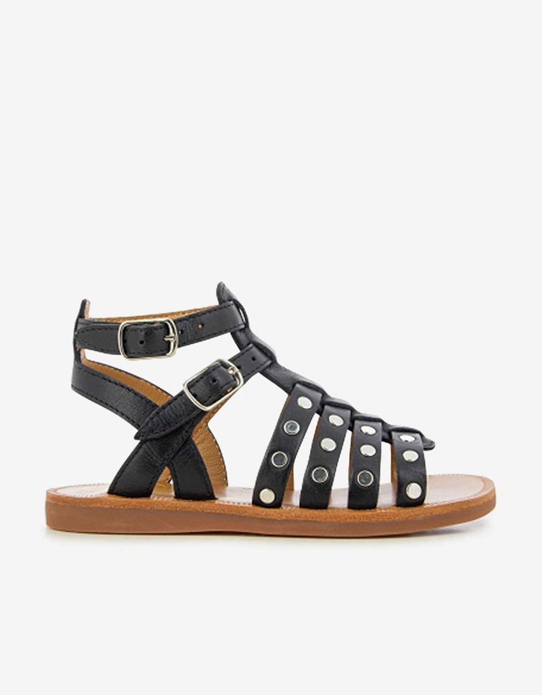 Pom D'Api Girls Leather Plagette Stud Sandals in Black, 5 of 4