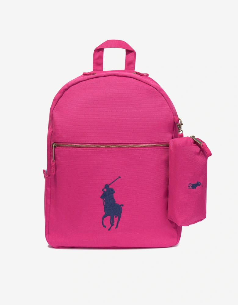 Girls Canvas School Backpack With Card Holder in Pink (42cm)