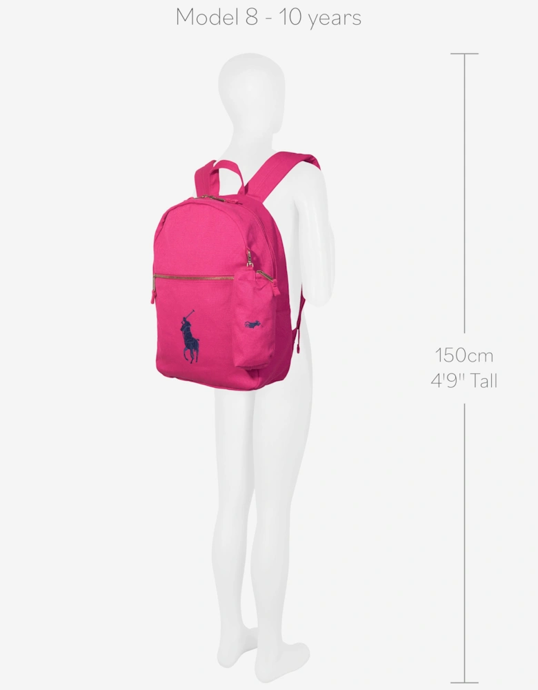 Girls Canvas School Backpack With Card Holder in Pink (42cm)