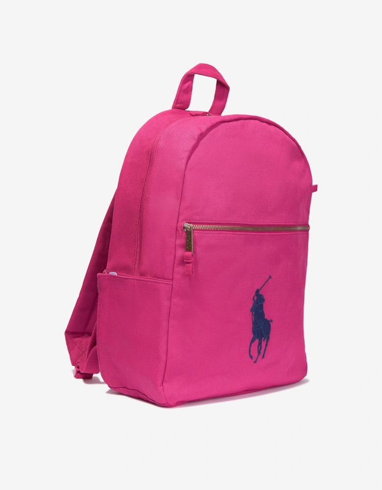 Girls Canvas School Backpack With Card Holder in Pink (42cm)