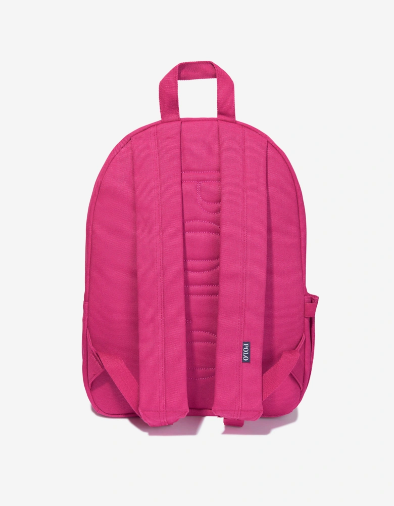 Girls Canvas School Backpack With Card Holder in Pink (42cm)