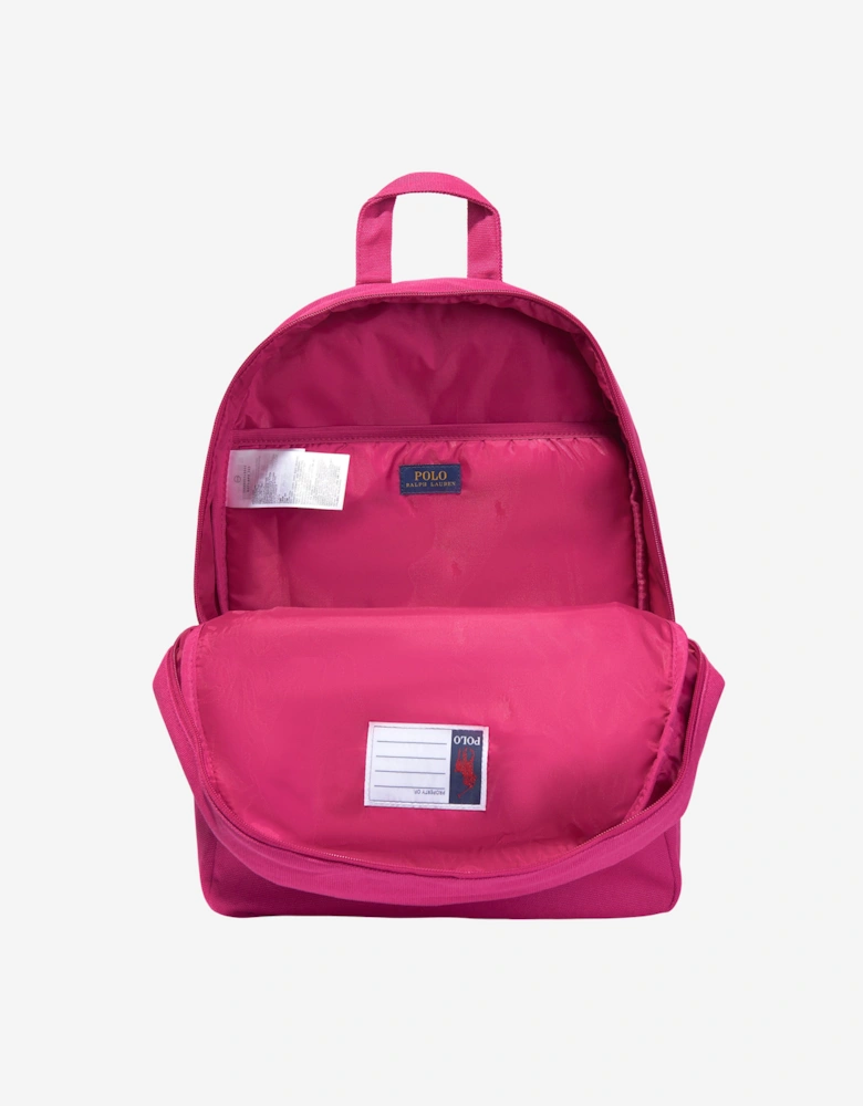 Girls Canvas School Backpack With Card Holder in Pink (42cm)